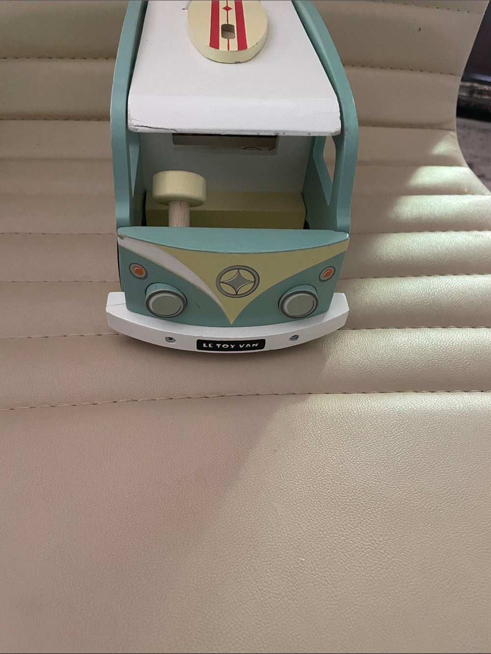 Wooden Retro Camper Van Toy in Mint and Cream with Surfboard - Picture 2 of 8